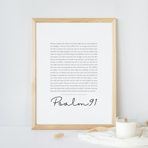 Psalm 91 Full Scripture Minimalist Typography Christian Faith Wall Art