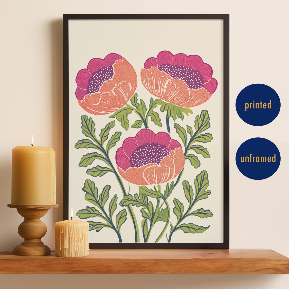 Retro Floral Art Print, Indie Room Decor