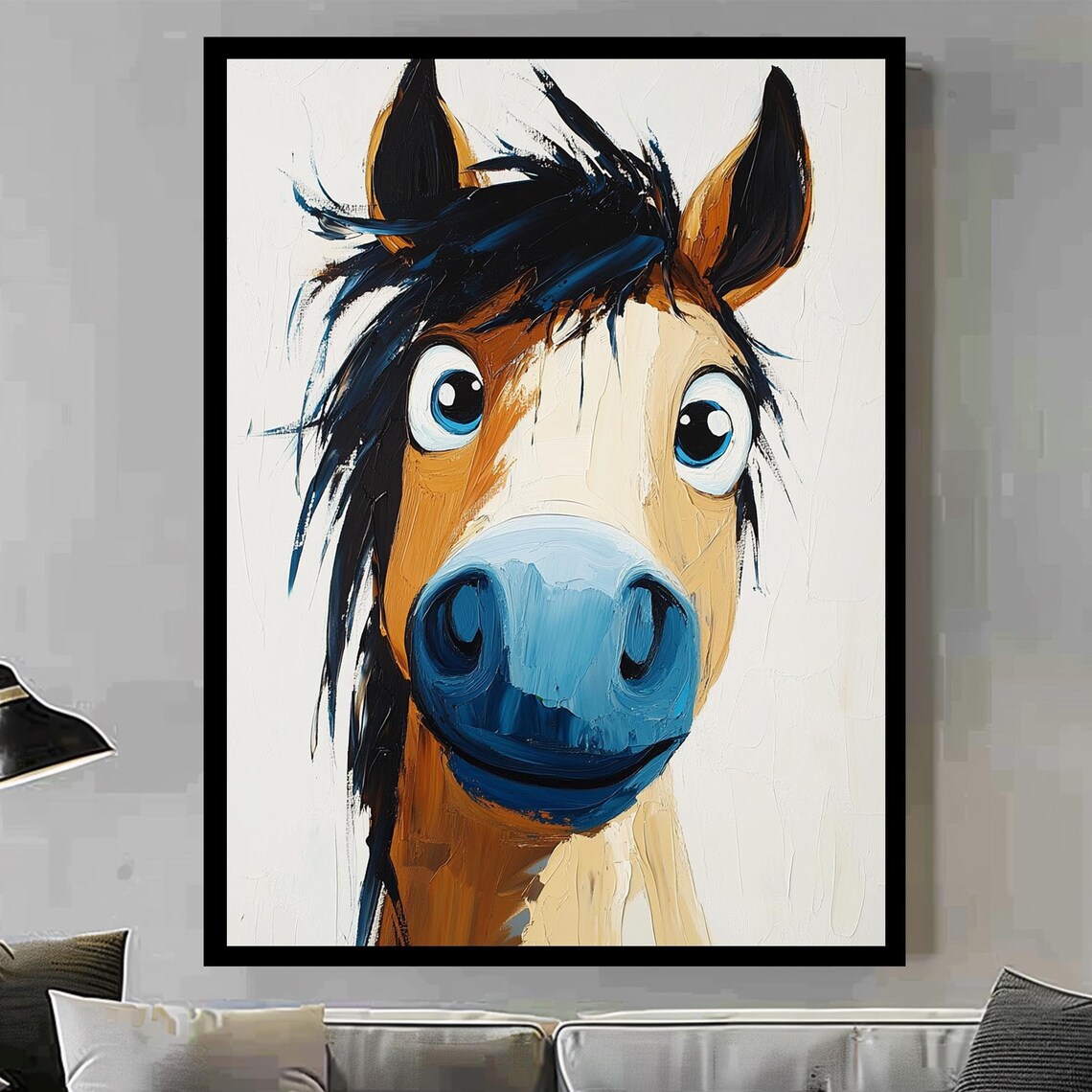 Goofy Wide Eyed Horse Face Cartoon Funny Animal Nursery Print