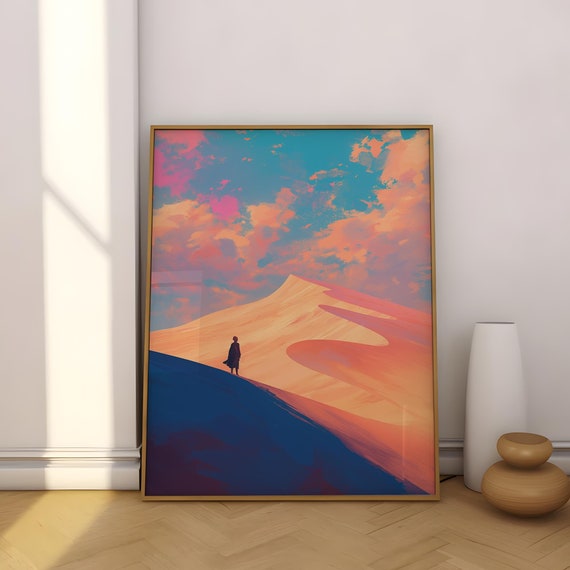 Anime Solitude Matte Vertical Posters Dreamlike Surreal Art Print Vibrant Colorful Sky Poster Exploration Wall Art Fantasy Watercolor