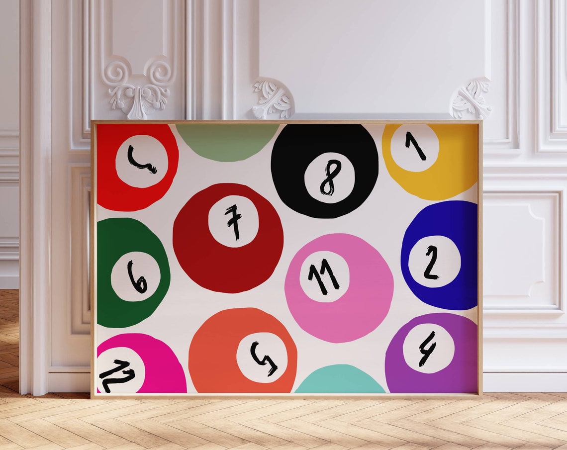 Colorful Pool Balls Pattern Retro Billiards Game Room Art Print