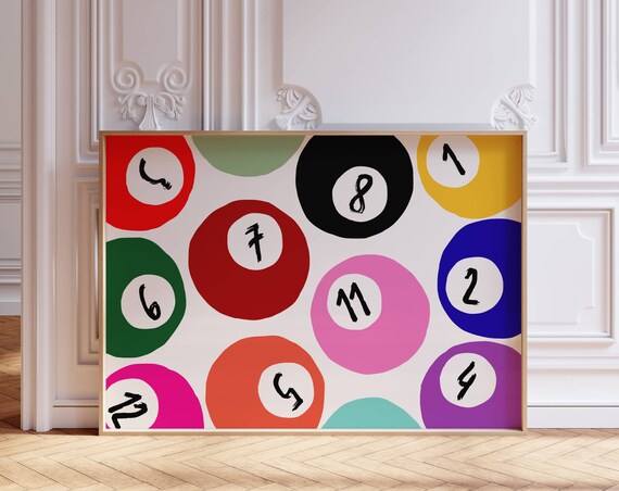 Pool Balls Poster Billiards Feeling Lucky 8 Ball Art Print You 70s Wall Retro Bar Cart Horizontal