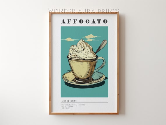 Affogato Recipe Wall Art Print Coffee Guide Prints Kitchen Retro Decor Bar Wonder Aura