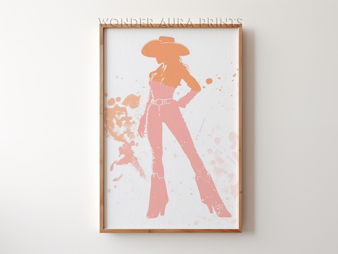 Blush Cowgirl Silhouette Watercolor Western Decor Bedroom Poster
