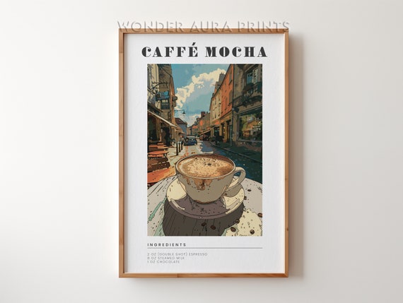 Caffe Mocha Recipe Wall Art Print Coffee Guide Prints Kitchen Retro Decor Bar Wonder Aura