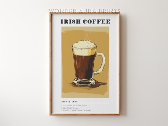 Irish Coffee Recipe Wall Art Print Guide Prints Kitchen Retro Decor Bar Wonder Aura