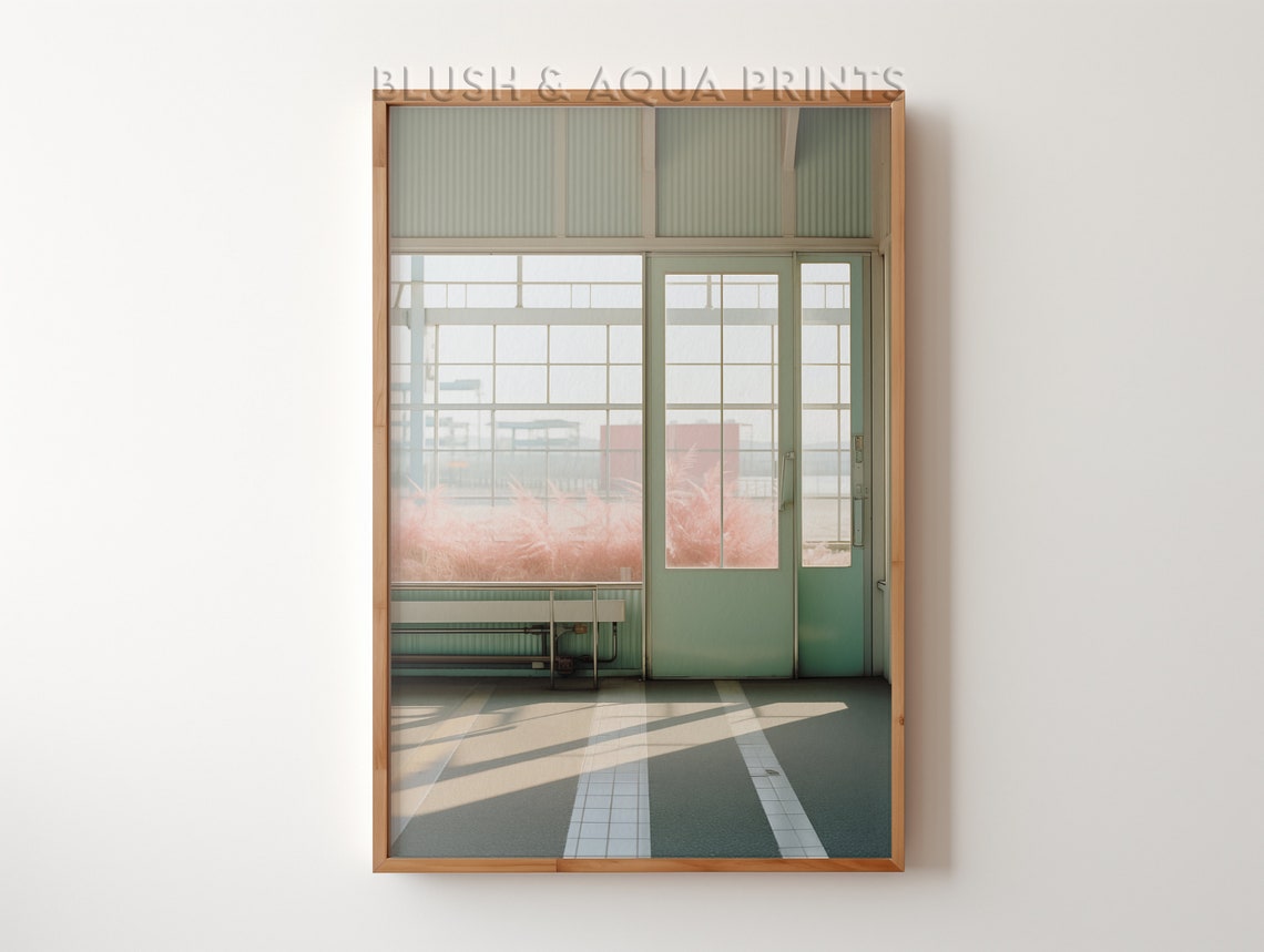 Sunlit Retro Train Station Interior Pastel Photography Art Poster