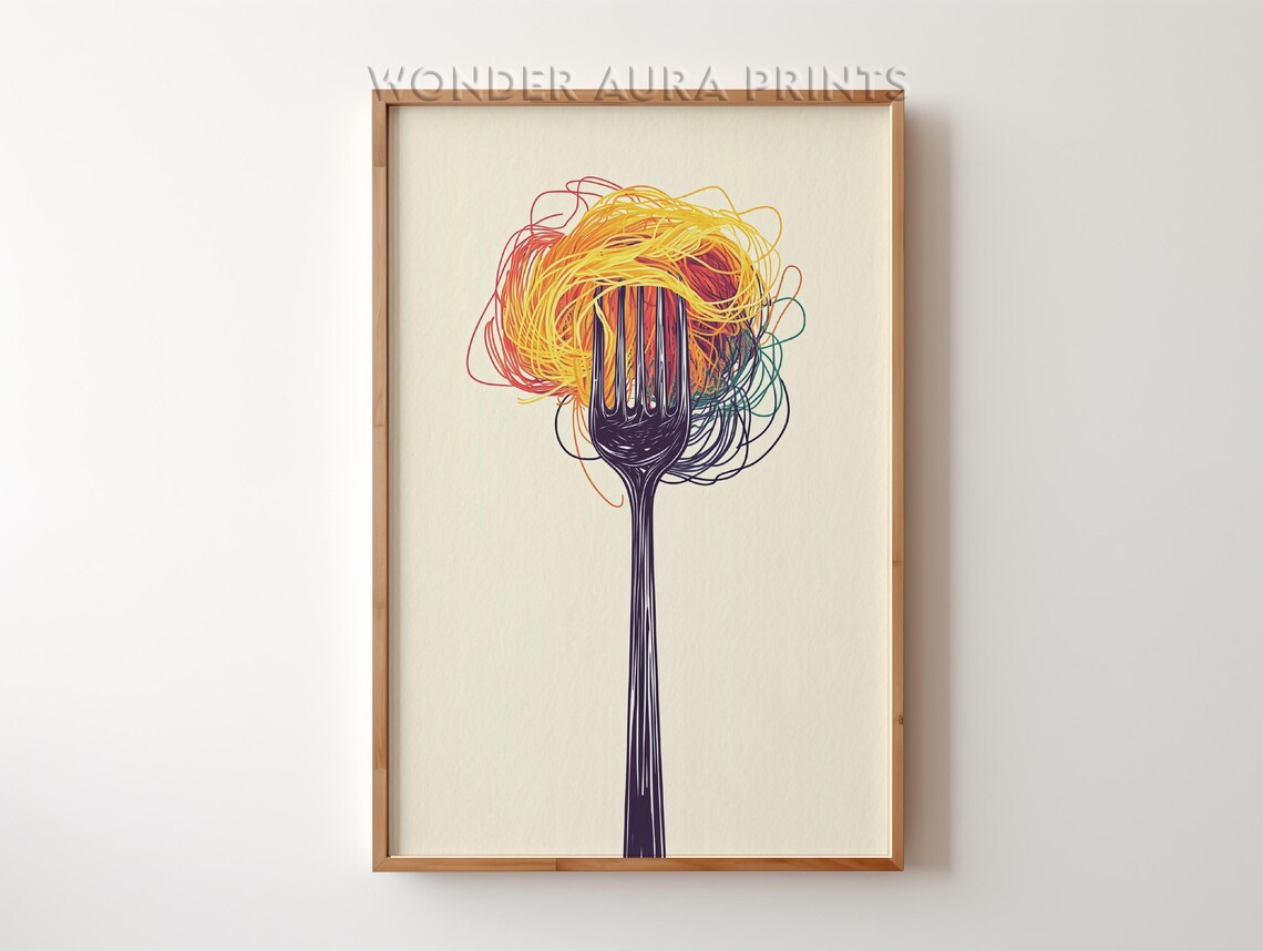 Hand Drawn Pasta, Retro Mid Century Kitchen Art