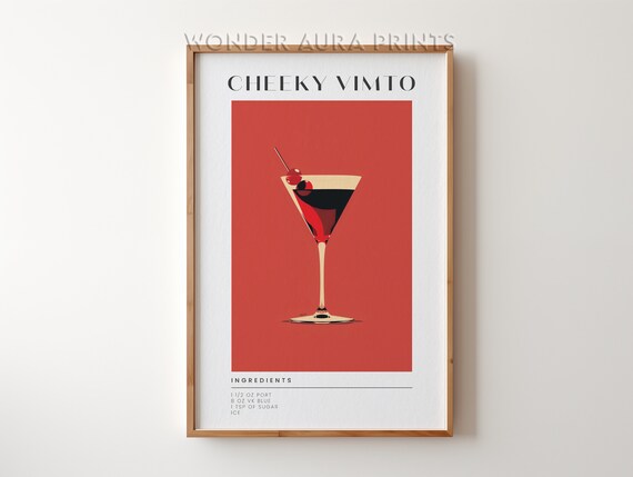 Cheeky Vimto Cocktail Recipe Retro Cherry Red Bar Cart Wall Print