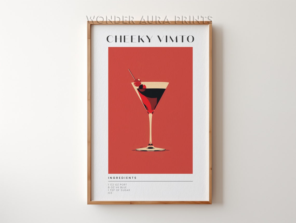 Cheeky Vimto Cocktail Recipe Retro Cherry Red Bar Cart Wall Print