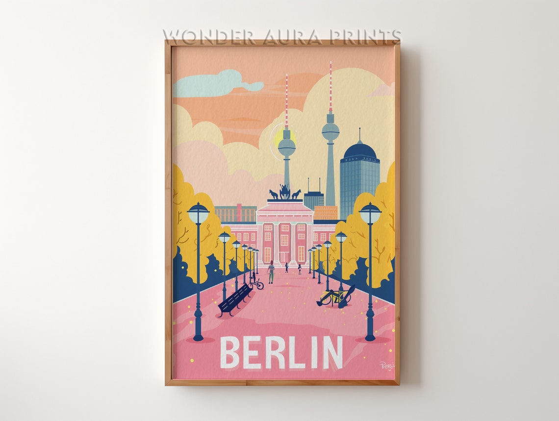 Berlin Brandenburg Gate Pink Avenue TV Tower City Style Art Poster