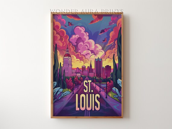 St Louis Dramatic Sunset Skyline With Magenta Clouds City Poster