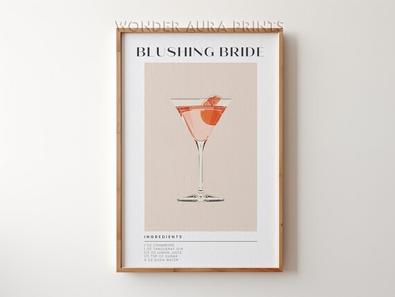 Blushing Bride Pink Martini Cocktail Recipe Elegant Bar Poster