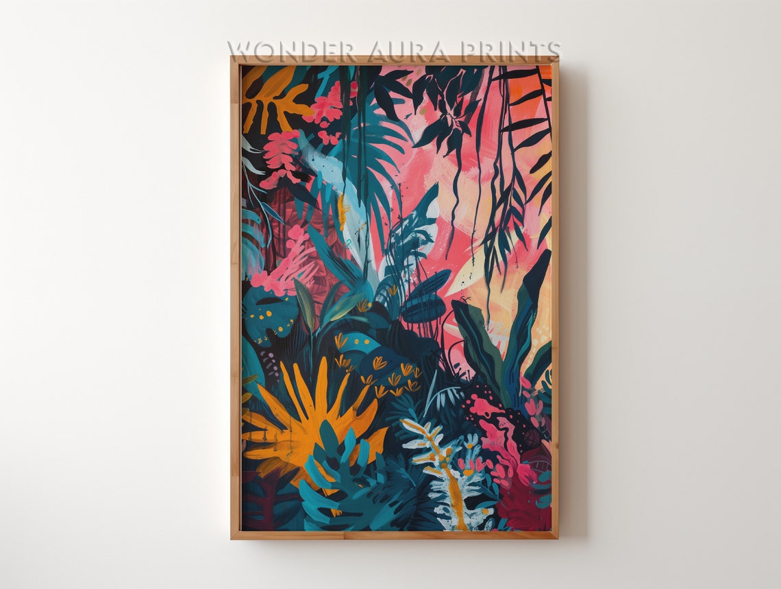 Tropical Jungle Leaves Maximalist Eclectic Botanical Wall Art