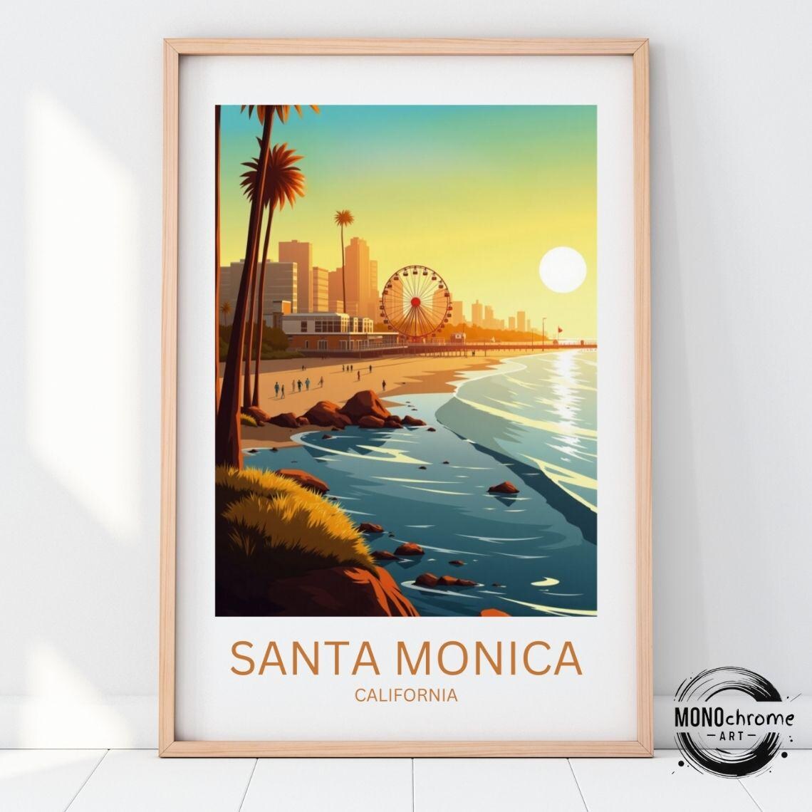 Santa Monica Travel Poster, Birthday Wedding Gift