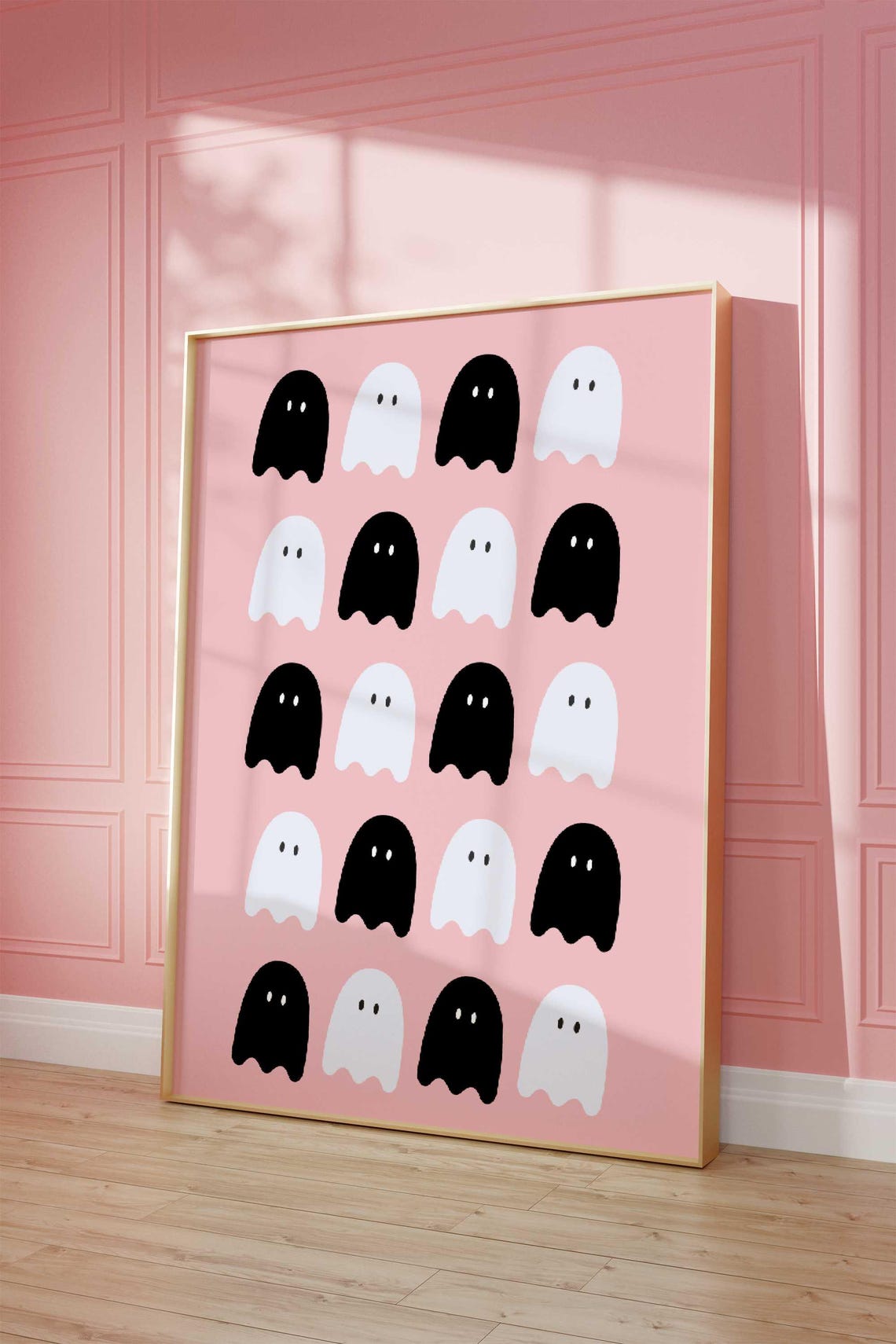 Cute Black And White Ghosts On Pink Halloween Party Wall Poster - Image 4