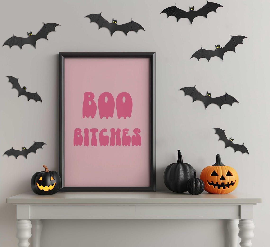 Sassy Funny Boo Bitches Pink Halloween Party Typography Poster - Image 2