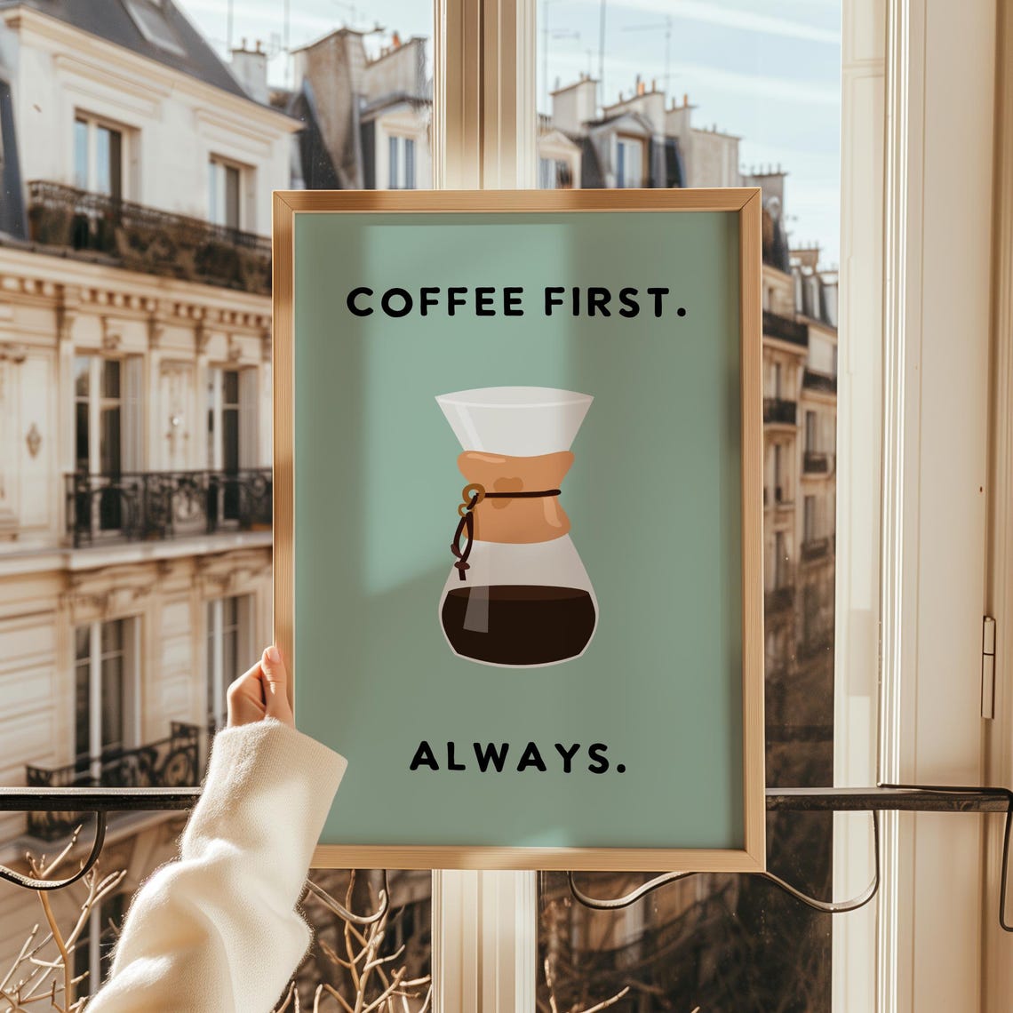 Coffee Poster Chemex Coffee First Kitchen Art Wall Art For Your Kitchen In Mint Background Color - Image 2
