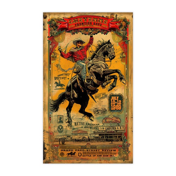 Cowboy And Horse, Cheyenne Frontier Days Retro Poster