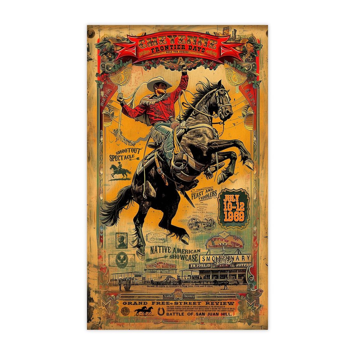 Cowboy And Horse, Cheyenne Frontier Days Retro Poster