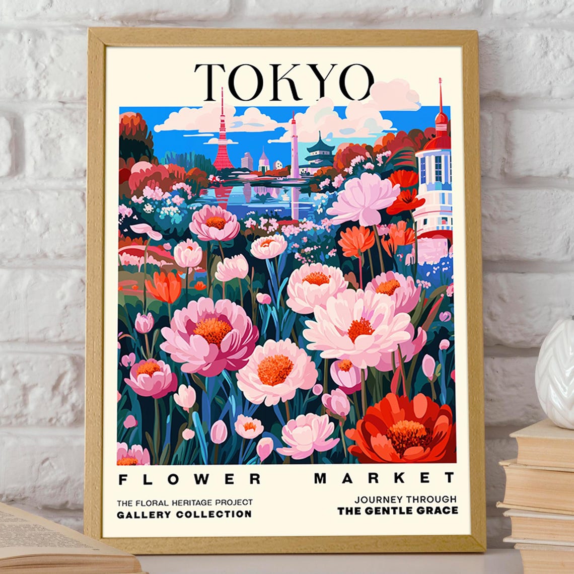 Tokyo Flower Market Poster Lush Floral And Cityscape Wall Art Japanese Inspired Floral Travel Wall Decor Poster Or Print - Image 2