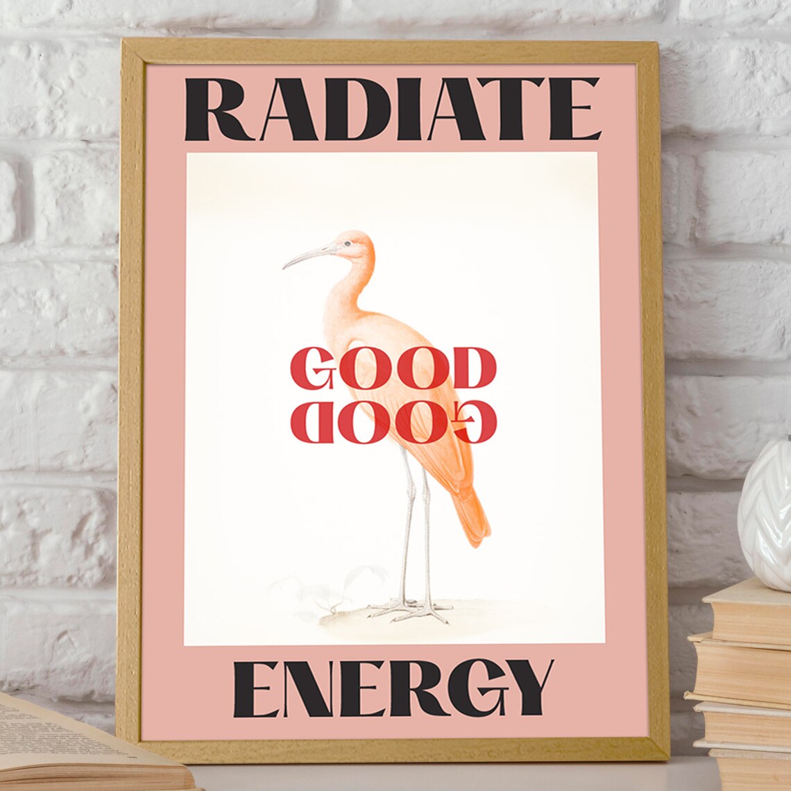 Radiate Good Energy Pink Bird Minimalist Inspirational Quote Poster - Image 2