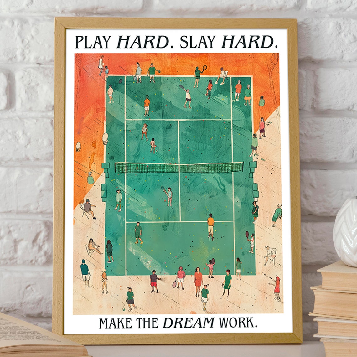 Tennis Court Illustrated Art Poster Play Hard Slay Hard Motivational Sports Art Wall Decor Poster Print Or - Image 2