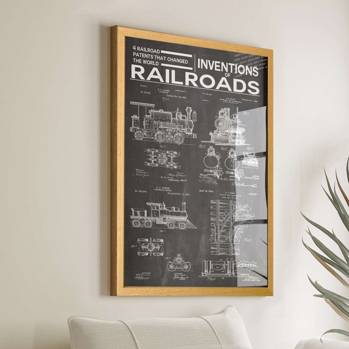 Railroad Patent Poster, Historic Railroad Inventions