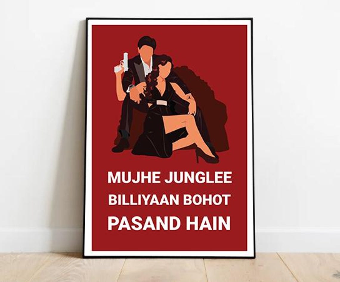 Don 2 Bollywood Quote Art Mujhe Junglee Billiyaan Pasand Hain Poster