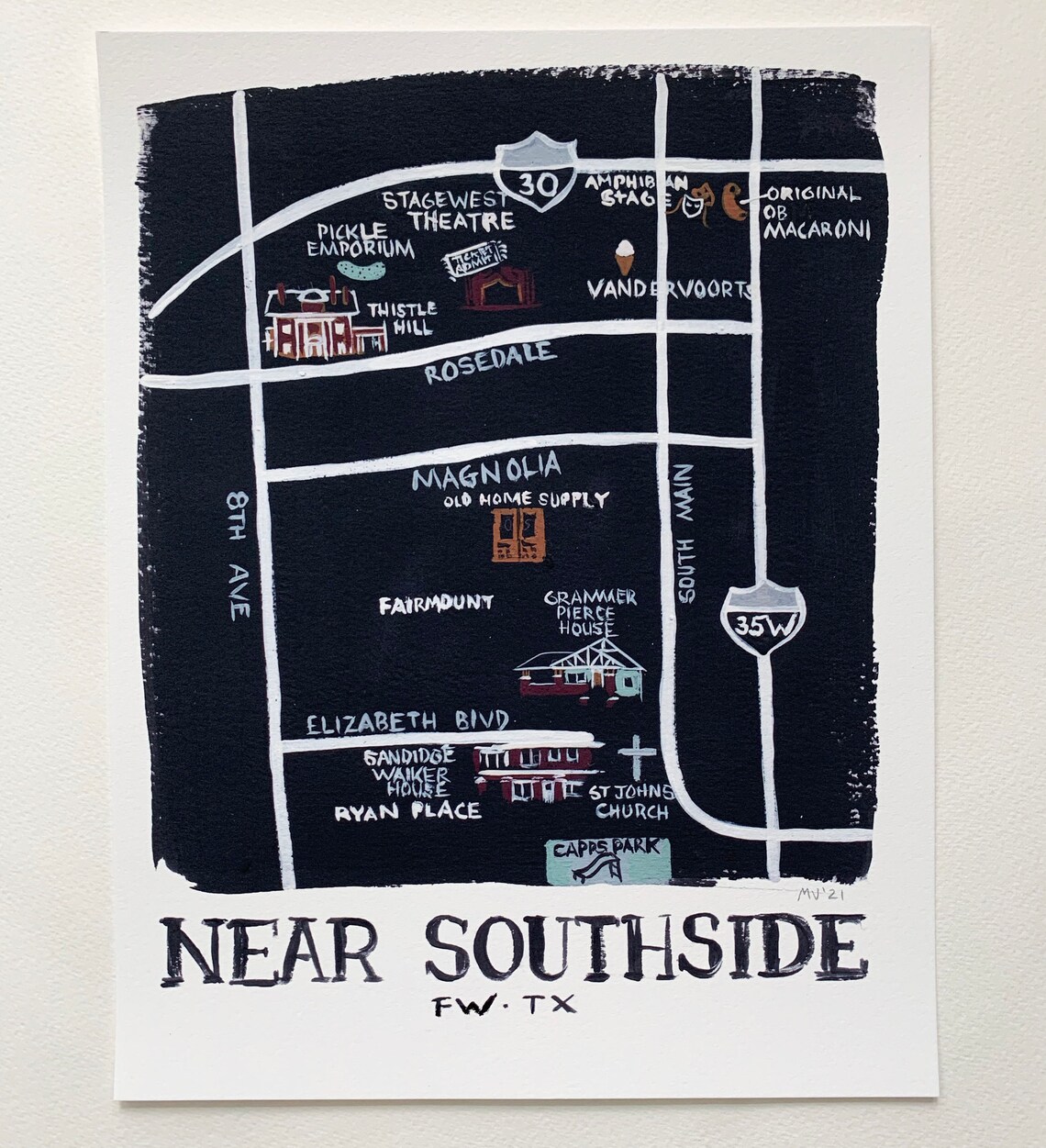 Fort Worth Texas Map Poster, Near Southside