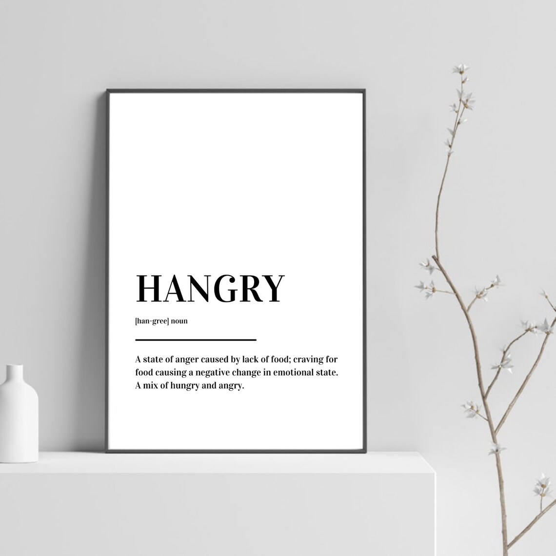 Hangry Definition Funny Dictionary Food Humor Black White Poster - Image 5