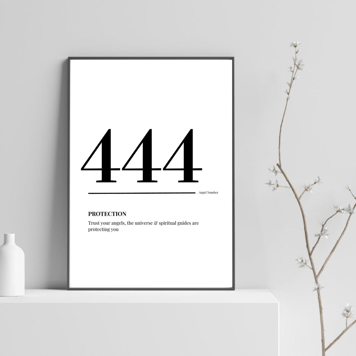 444 Angel Number Protection Meaning Minimalist Spiritual Poster