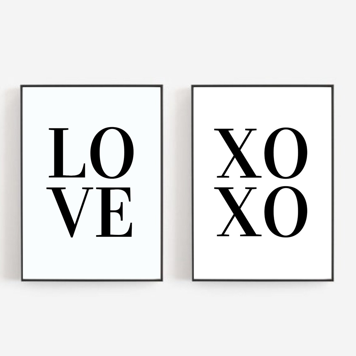 Love Xoxo Typography Set of 2 Minimalist Black White Bedroom Wall Art - Image 3
