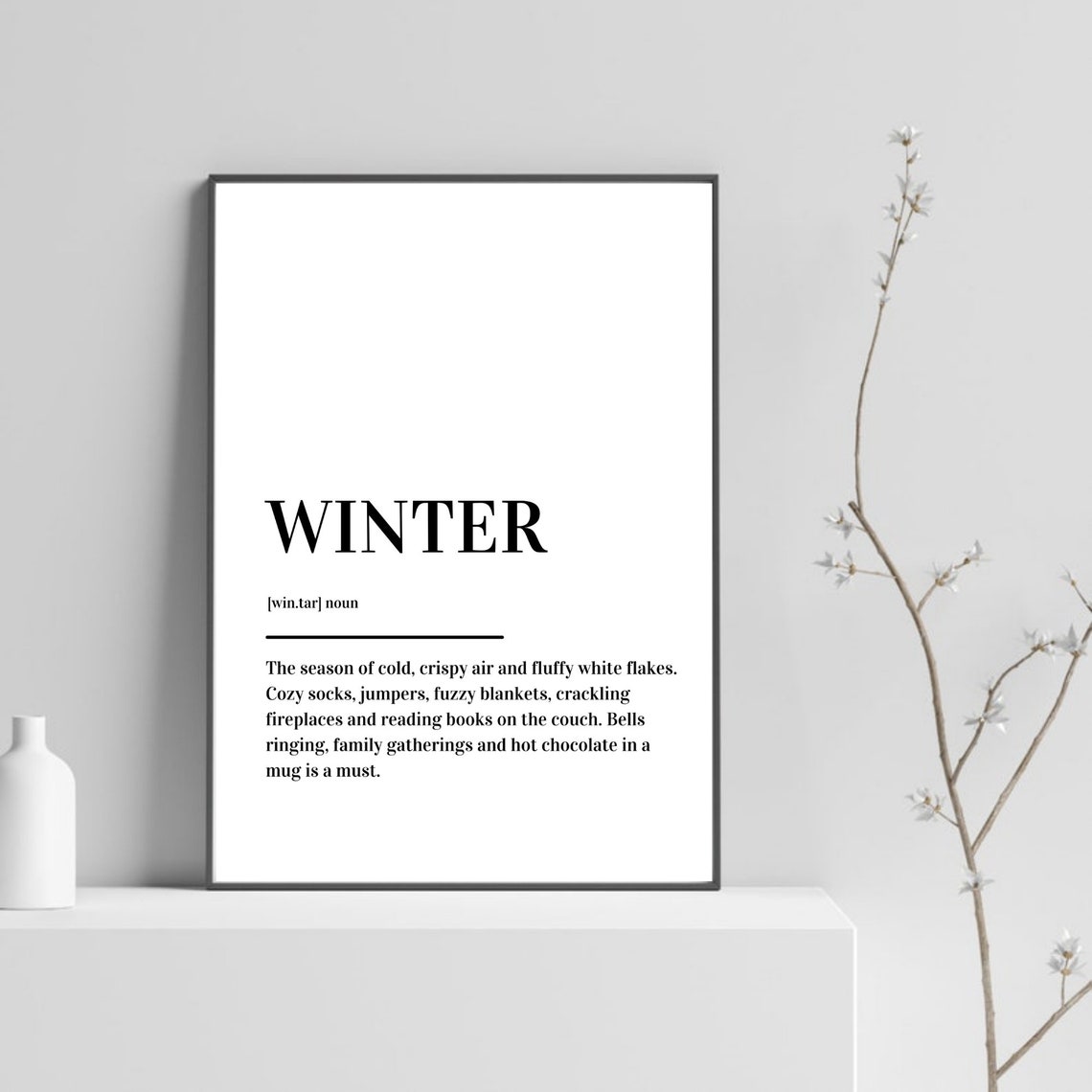 Winter Definition Cold Season Quote Dictionary Style Typography Poster