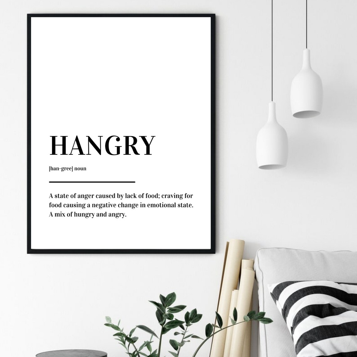 Hangry Definition Funny Dictionary Food Humor Black White Poster - Image 6