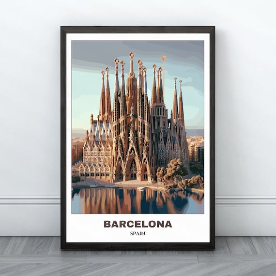 Barcelona Sagrada Familia Cathedral Reflection Travel Poster