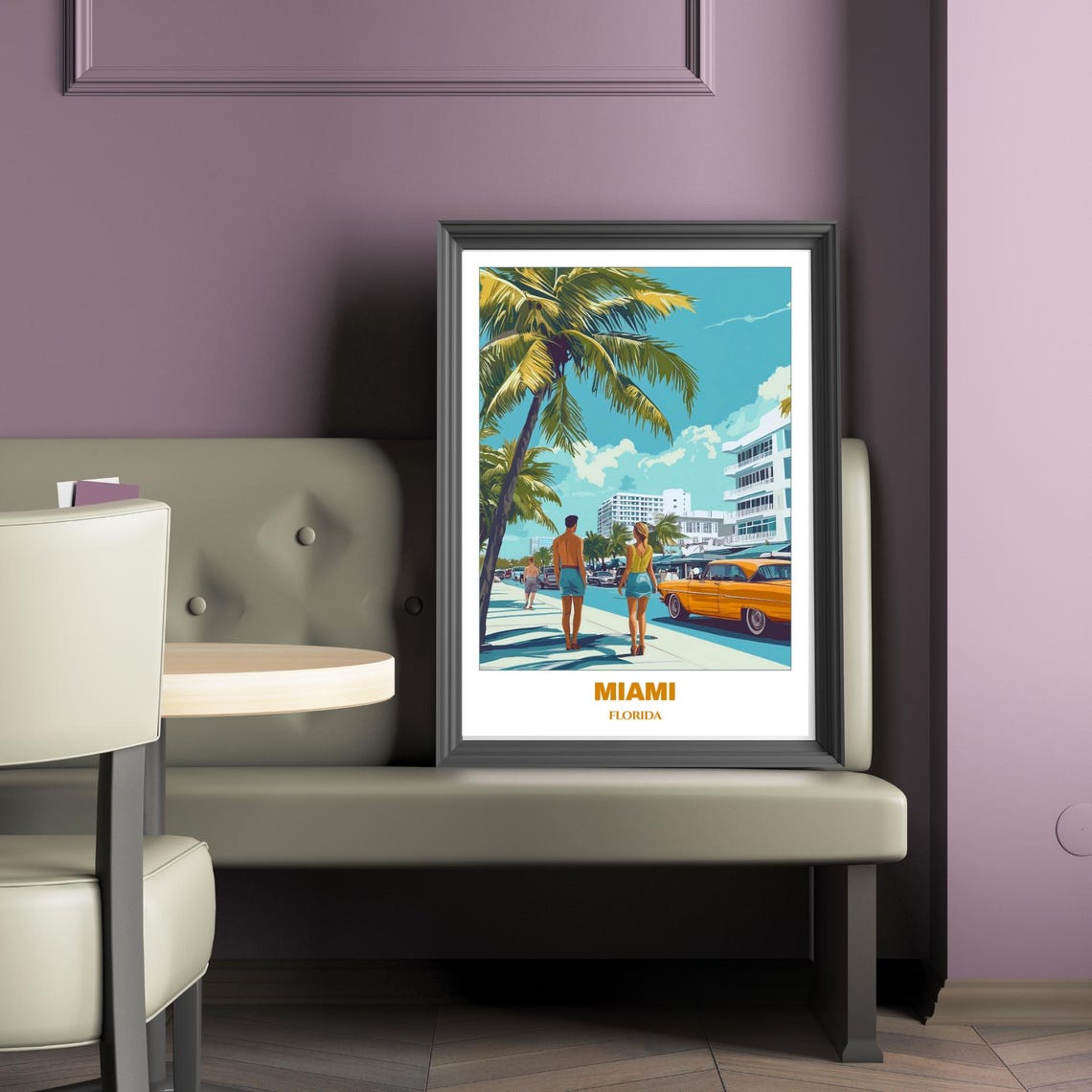 Miami Ocean Drive Art Deco District Classic Car Palms Poster - Image 2