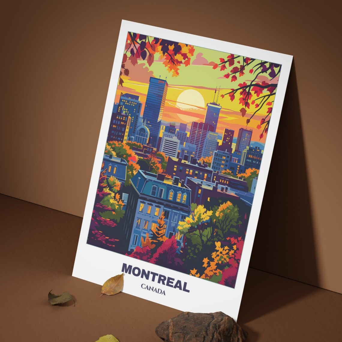 Montreal Canada Sunset Skyline Over City Rooftops Autumn Poster - Image 3