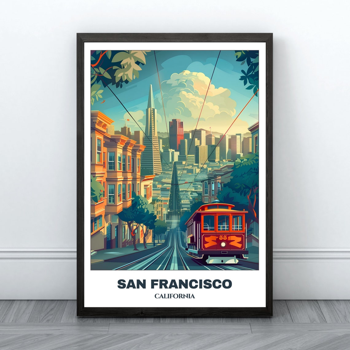 San Francisco Cable Car Street Downtown Skyline Travel Poster