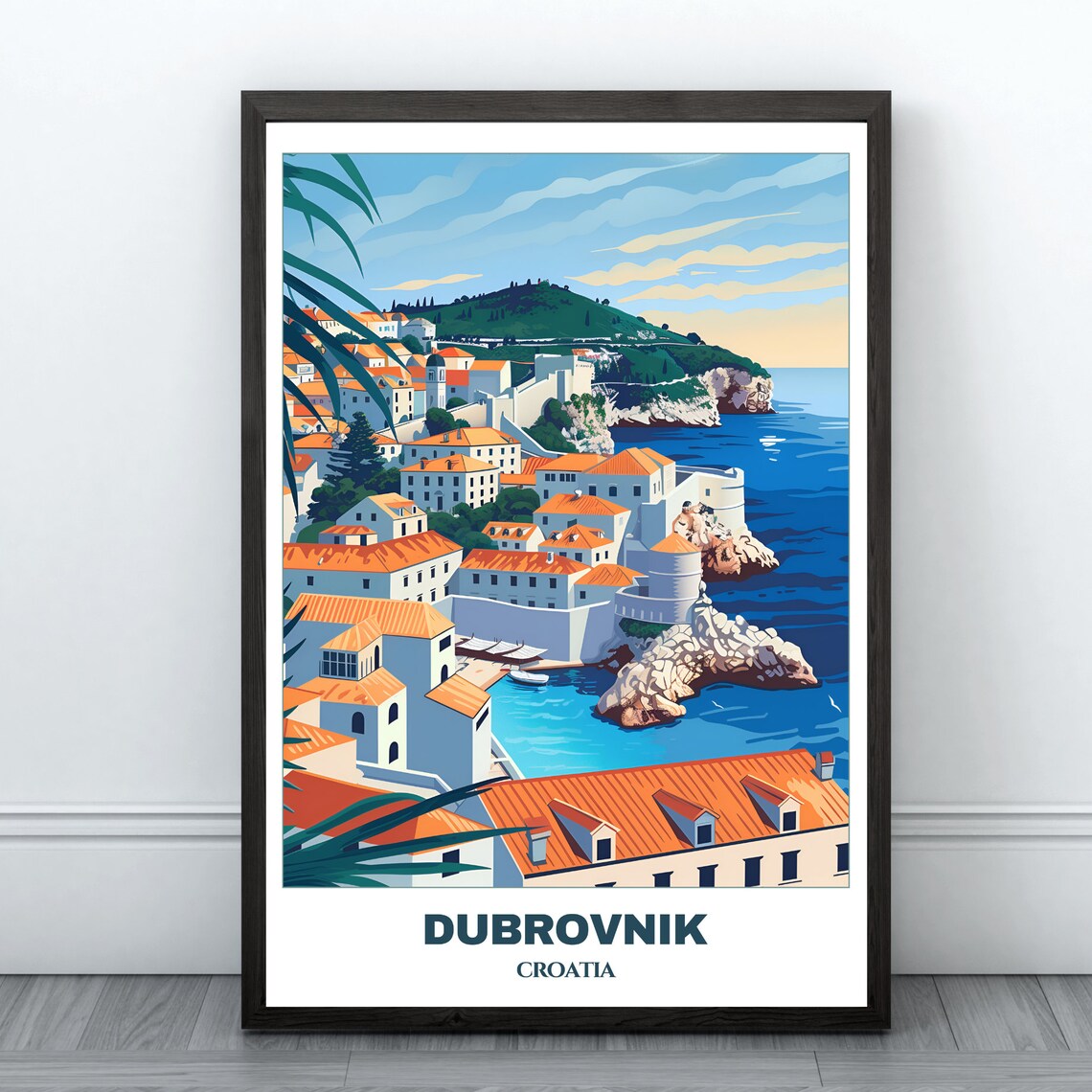 Dubrovnik Croatia Old Town Orange Roofs Fortress Travel Poster