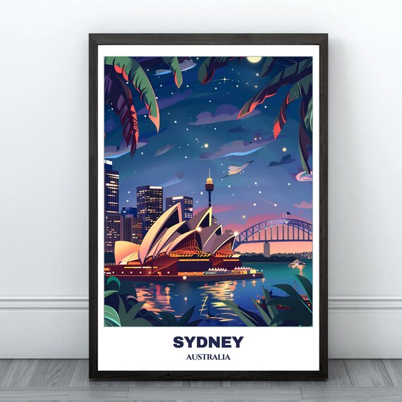 Sydney Opera House Night Harbour Bridge Australia Travel Poster
