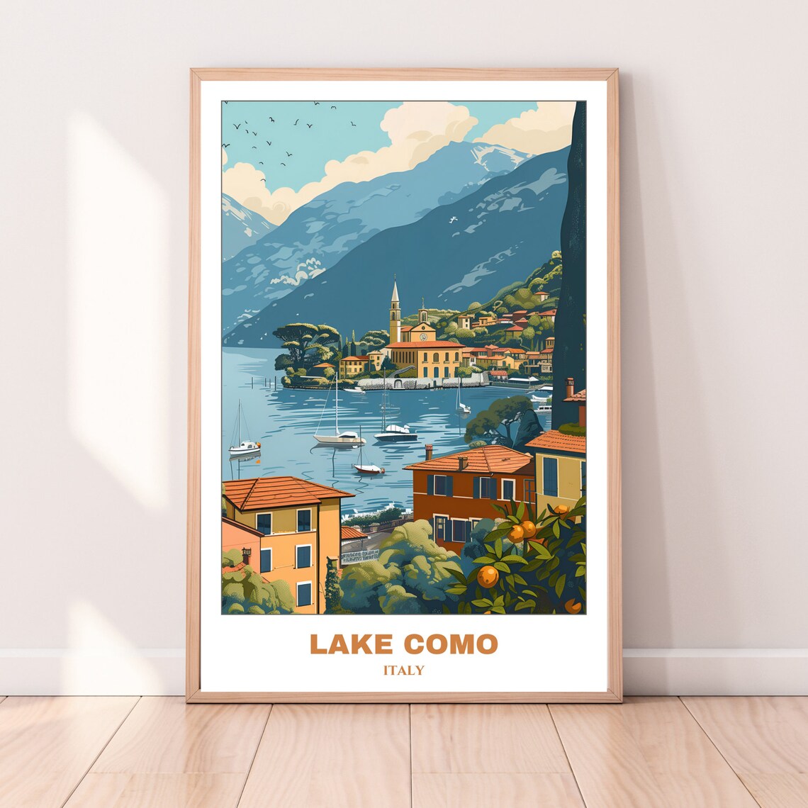 Scenic Lake Como Italy Harbor Sailboats Church Spire Travel Poster - Image 3