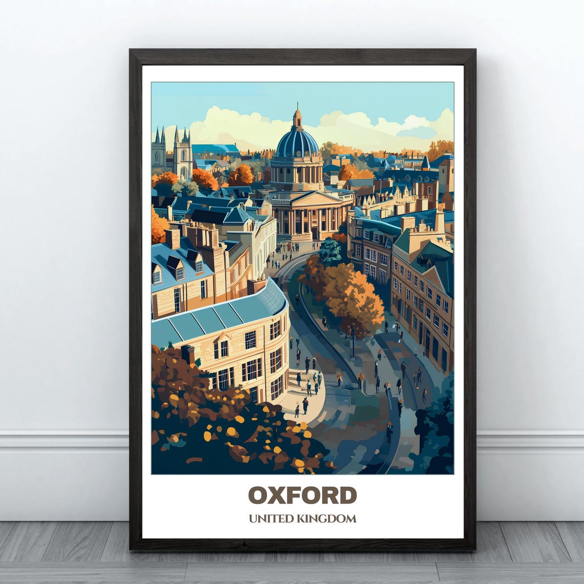 Oxford Travel Poster United Kingdom Travel Poster Citycape Painting Wall Art Oxford Home Decor Oxford Trip Print