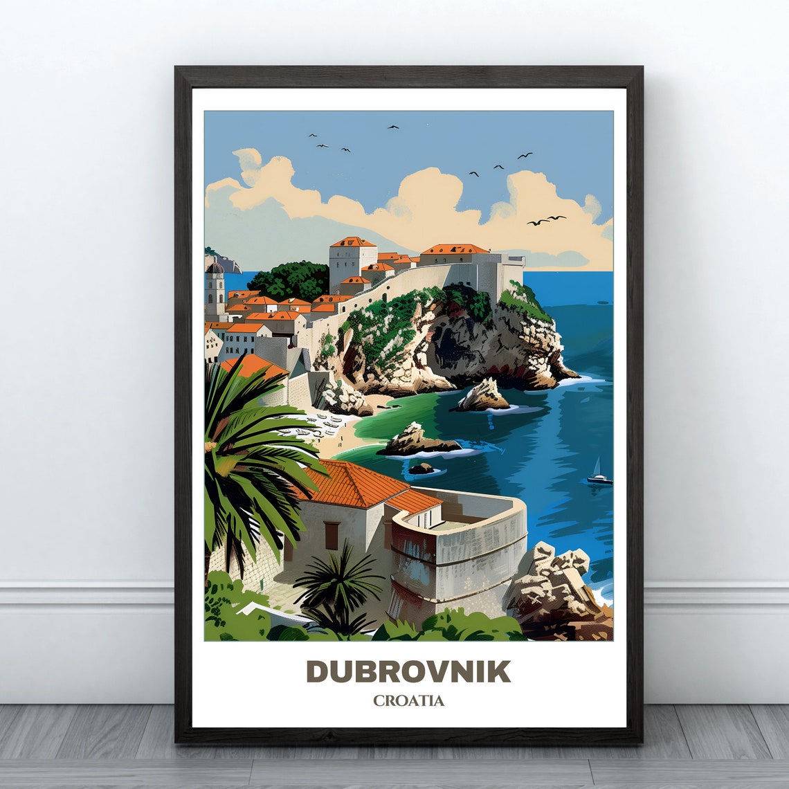 Dubrovnik Croatia Cliff Fortress Turquoise Cove Travel Poster