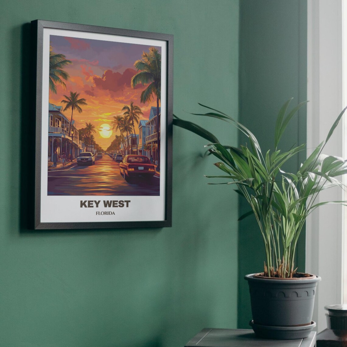 Key West Florida Duval Street Sunset Cars Palms Vintage Travel Poster - Image 4