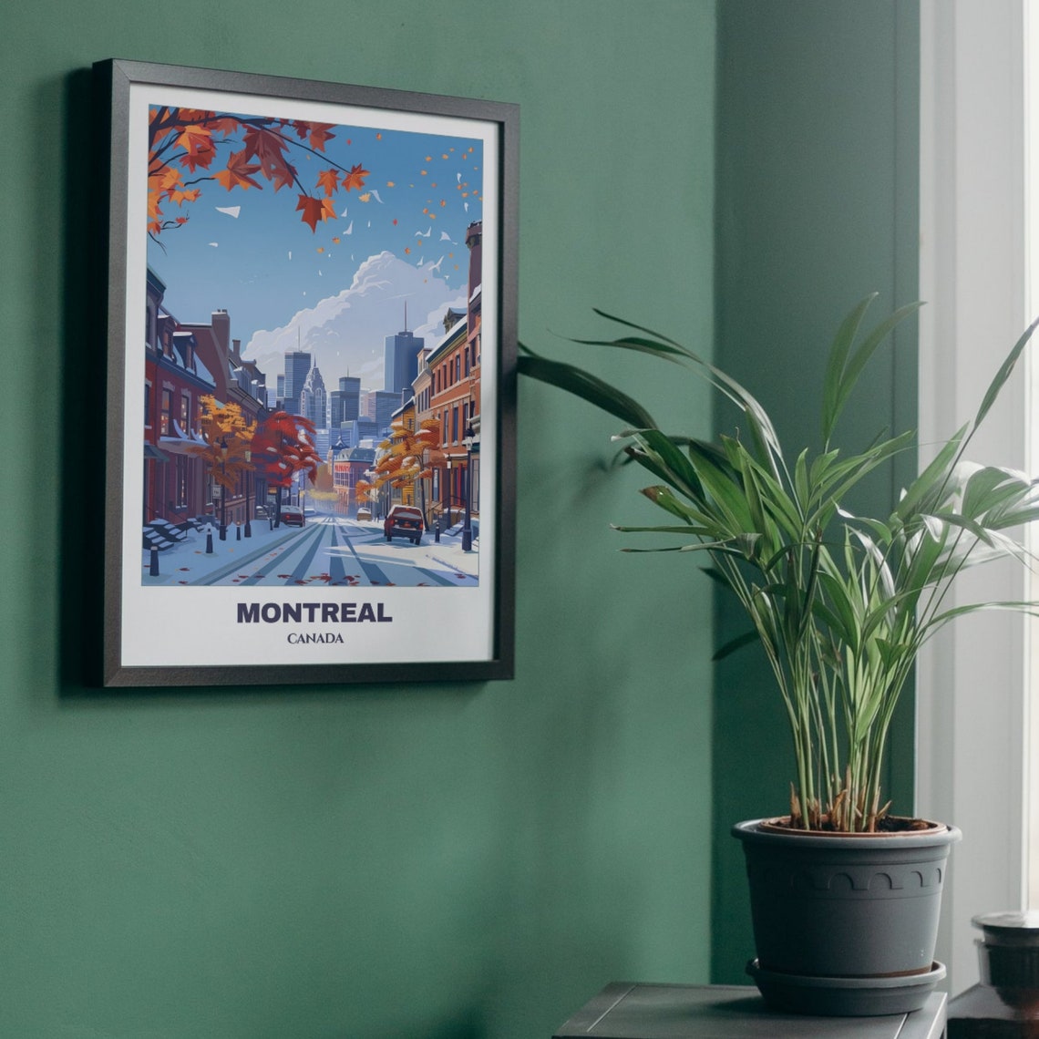Montreal Canada Snowy Maple Street Residential Winter Scene Poster - Image 5