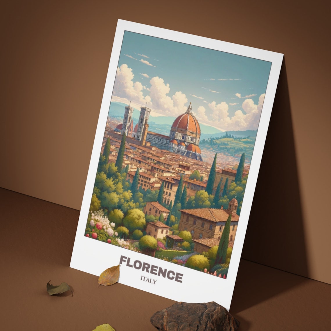 Florence Hillside Panorama Duomo Cypress Trees Italy Travel Poster - Image 3