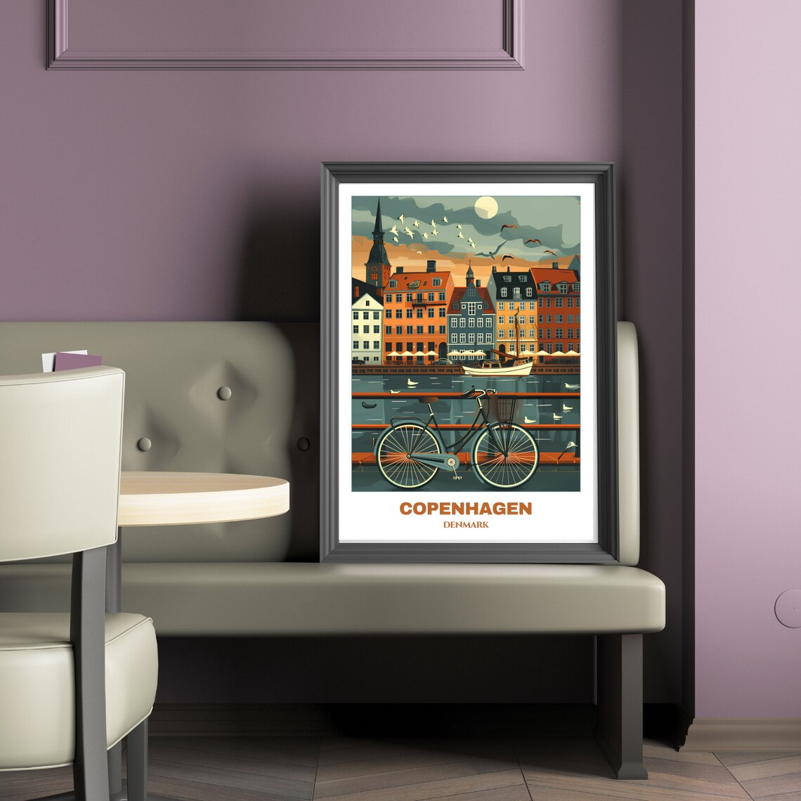 Copenhagen Nyhavn Waterfront Colorful Houses Bicycle Scene Poster - Image 2