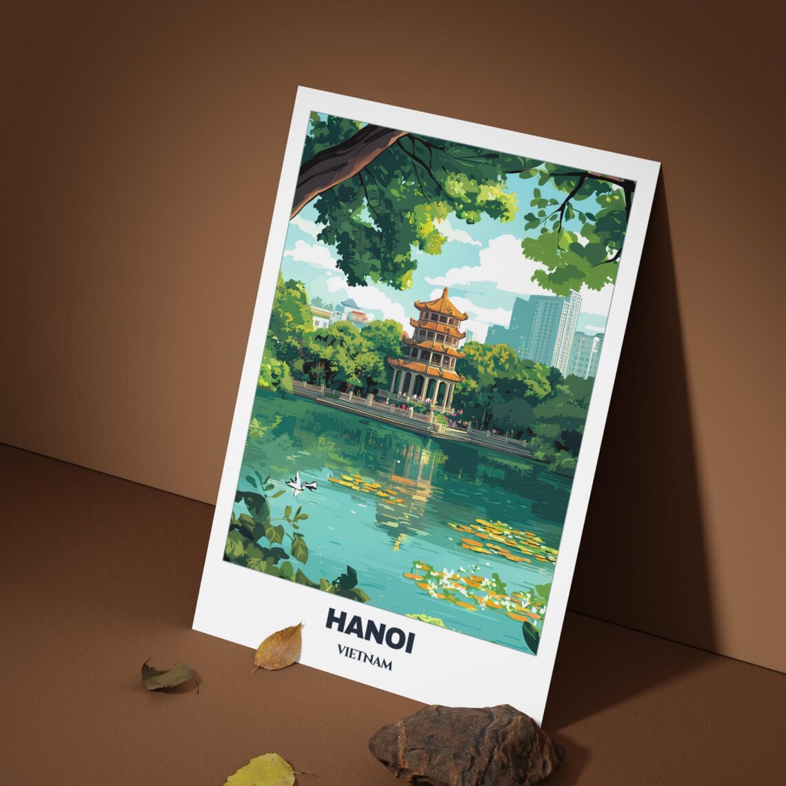 Hanoi Travel Poster, Hoan Kiem Lake Cityscape - Image 4