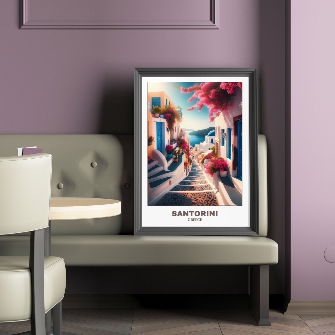 Santorini Travel Poster, Greece Cityscape Art Print - Image 2